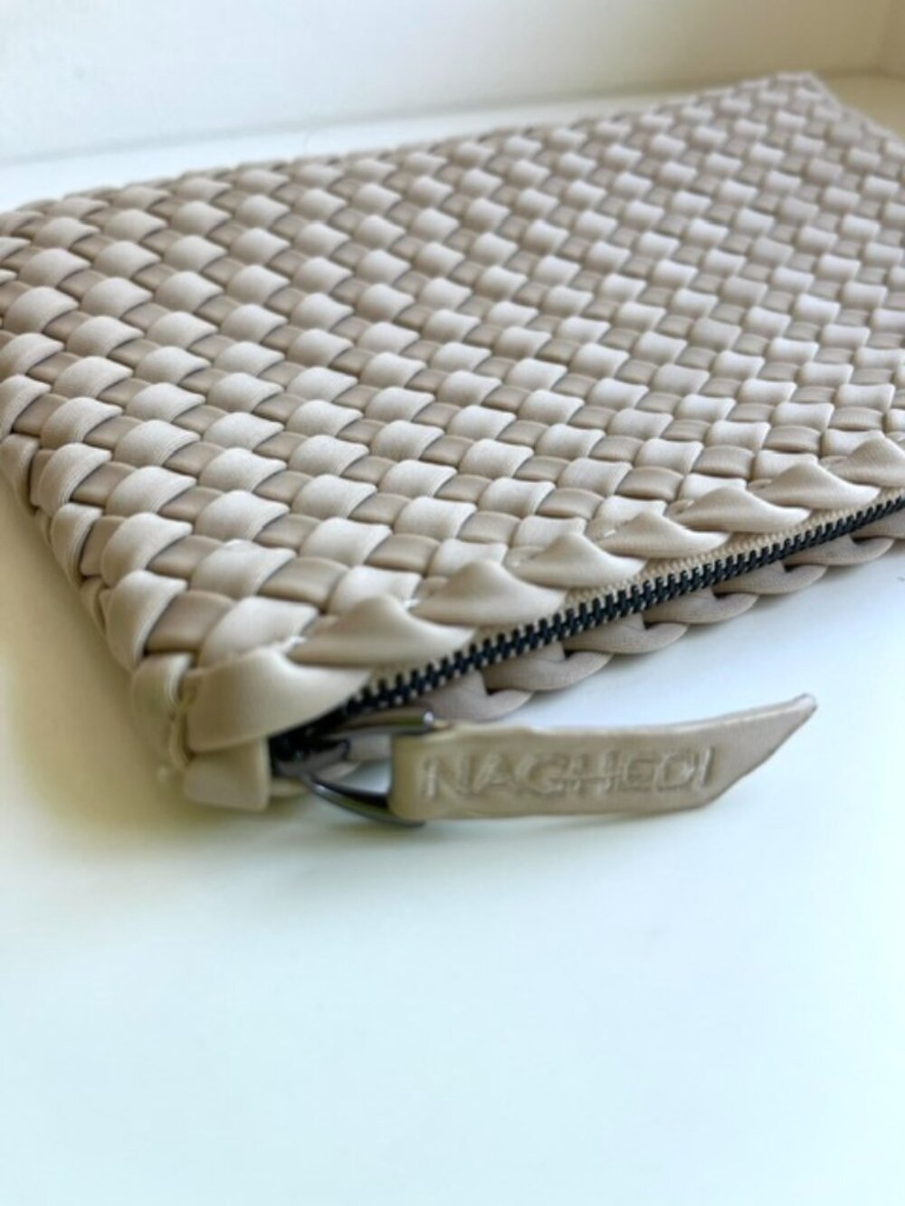 New! Naghedi Neoprene Woven Zipper Pouch in Cashmere